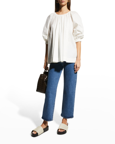Co Gathered Puff-sleeve Blouse In White