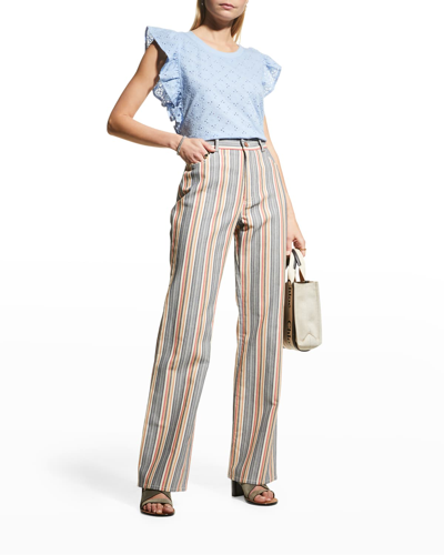 See By Chloé Striped High-rise Flared Organic Jeans In Multicolor 1