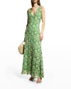 Stella Pardo Floral Lace Overlay Maxi Dress In Green