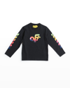 OFF-WHITE BOY'S WATERCOLOR ROUNDED LOGO ARROW LONG-SLEEVE TEE
