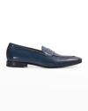 Paul Stuart Men's Leather Penny Loafers In Navy Antique Calf