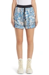 Moncler Botanical Motif Drawstring Waist Mini Shorts In 706 Blue White