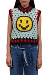 Meryll Rogge Smiley Face Crochet Cotton Blend Sweater Vest In Mint Multi