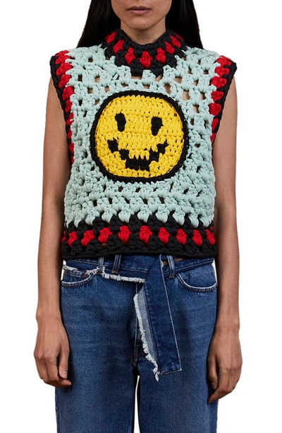 Meryll Rogge Smiley Face Crochet Cotton Blend Jumper Waistcoat In Multicoloured