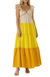English Factory Colorblock Tiered Maxi Dress In Yellow