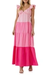 English Factory Ruffle-sleeves Tiered Maxi Dress In Pink