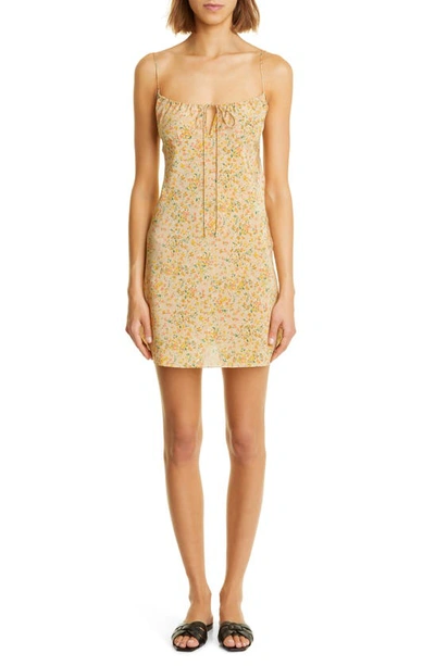 Saint Laurent Liberty Floral Print Silk Crêpe De Chine Minidress In Beige Jaune