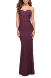 La Femme Strapless Jersey Trumpet Gown In Dark Wine