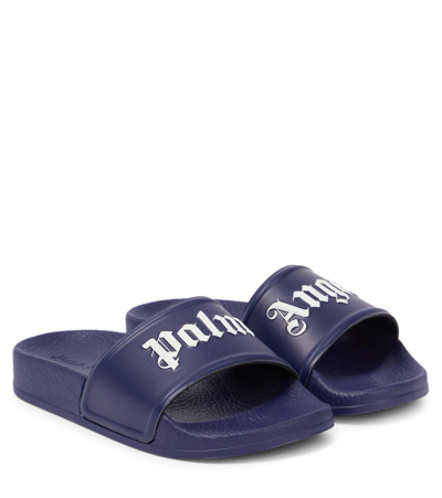 Palm Angels Kid's Logo Pool Slide Sandals, Toddler/kids In Blue
