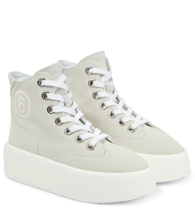 Mm6 Maison Margiela Suede Flatform Sneakers In White