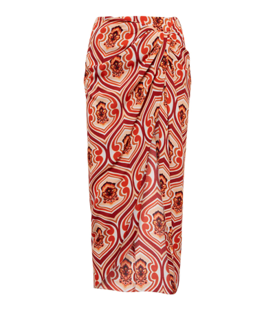 Etro Kundalini Abstract-print Thigh-slit Wrap Skirt In Orange