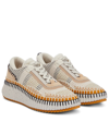 Chloé Nama Embroidered Suede And Recycled-mesh Sneakers In Biscotti Beige