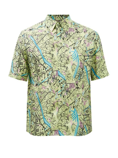 Fendi Men's Roma Map Silk Sport Shirt In Green