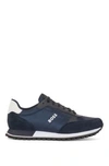 Hugo Boss Running-style Trainers In Mixed Materials With Raised Logo In Dark Blue