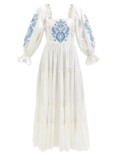 Lug Von Siga Daphne Broderie-anglaise Cotton Maxi Dress In White Blue