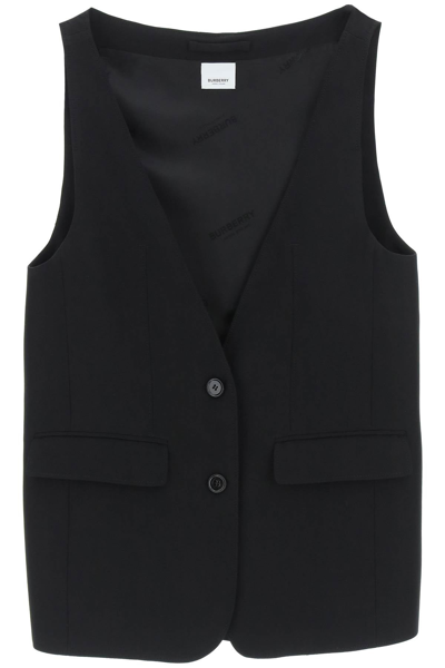 Burberry V-neck Buttoned Vest In Black