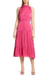 Sam Edelman High Neck Tiered Hem Sleeveless Midi Dress In Pink