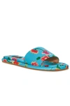 Natori Radial Printed Satin Slide Sandals In Aqua