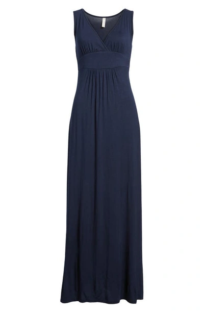 Loveappella V-neck Jersey Maxi Dress In Midnight