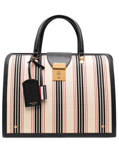 Thom Browne Striped Tote Bag In White