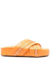 Stella Mccartney Nylon Platform Logo Sandals In Bright Orange