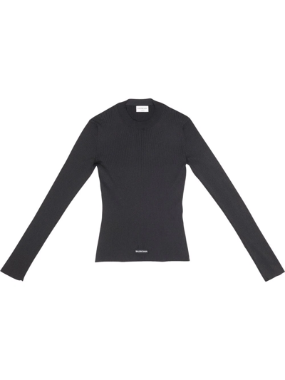 Balenciaga Logo-tag Ribbed-knit Top In Schwarz