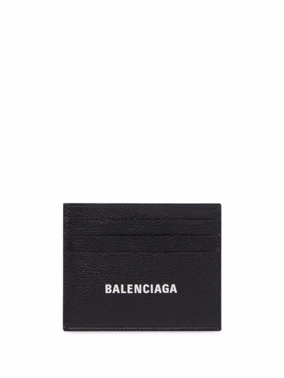 Balenciaga Logo-print Leather Card Holder In Black