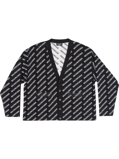 Balenciaga Mini All-over Logo Print Cardigan In Black & White