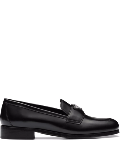 PRADA LOGO-PLAQUE LEATHER LOAFERS