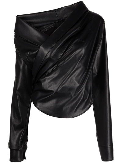 Rta 'madeline' One-shoulder Faux Leather Top In Black