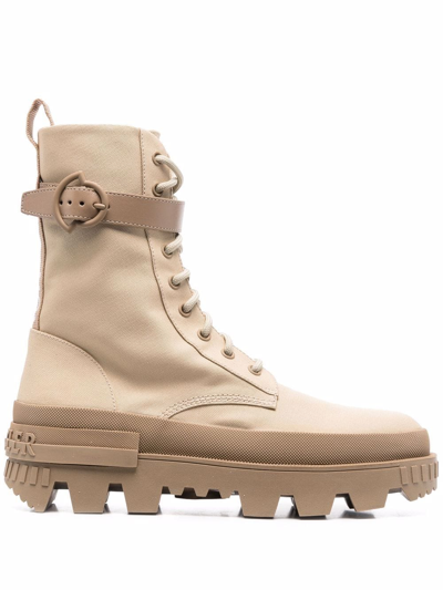 Moncler Logo-print Leather Boots In Nude