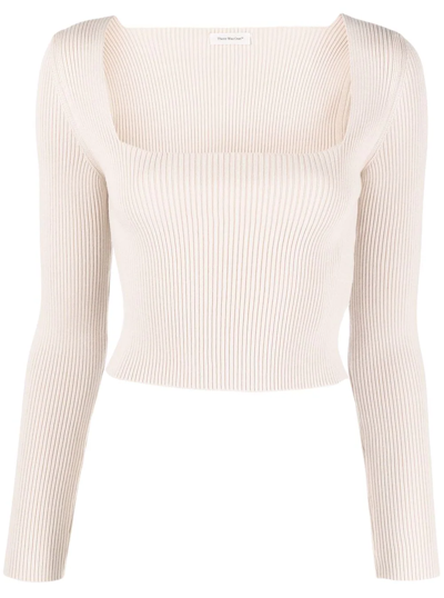 There Was One Square-neck Ribbed Knitted Top In Neutrals