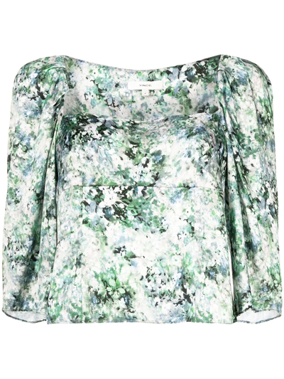 VINCE FLORAL-PRINT SQUARE-NECK BLOUSE