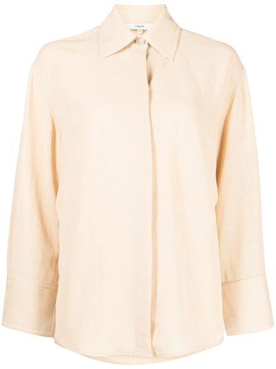 Vince Tie Back Linen-blend Shirt In Beige