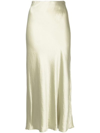 Vince Side-slit High-waist Satin Midi Skirt In Green