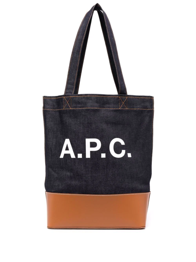Apc Panelled Logo-print Tote In Blue