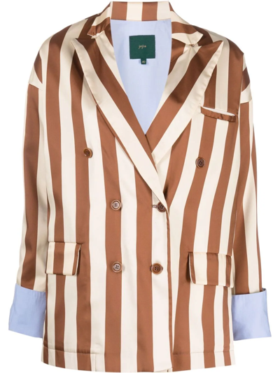 Jejia Stripe-print Double-breasted Blazer In Braun