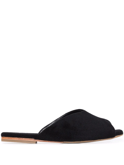 Deiji Studios Open-toe Wool Slippers In Black