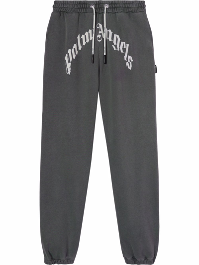 Palm Angels Curved Logo-print Drawstring Track Pants In Grey