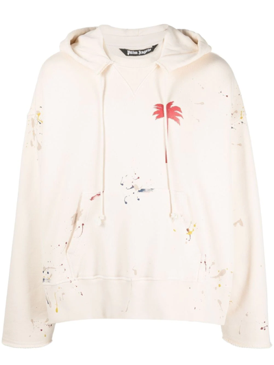 Palm Angels Palm Paint Splatter Print Hoodie In White