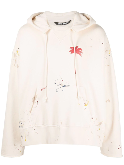 Palm Angels Palm Paint Splatter Print Hoodie In Beige