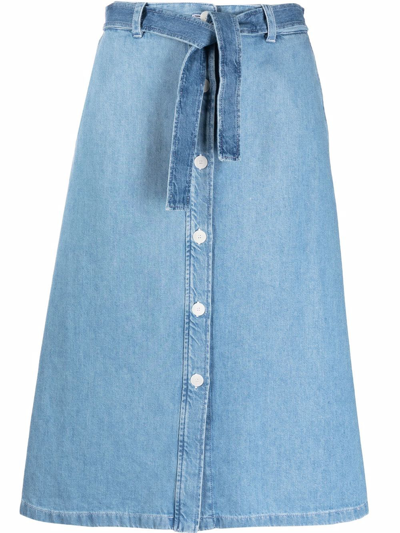 Apc Nancy High-rise Denim Midi Skirt In Blue