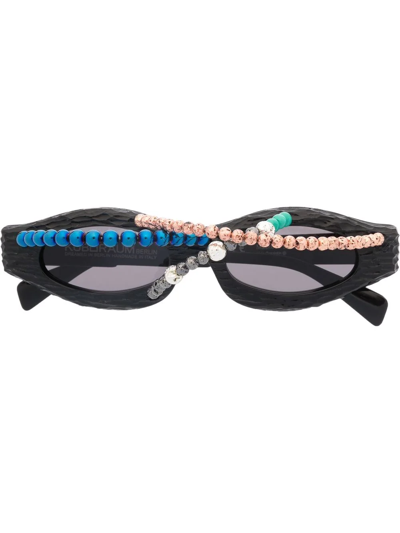 Kuboraum Bead-detail Round-frame Sunglasses In Schwarz