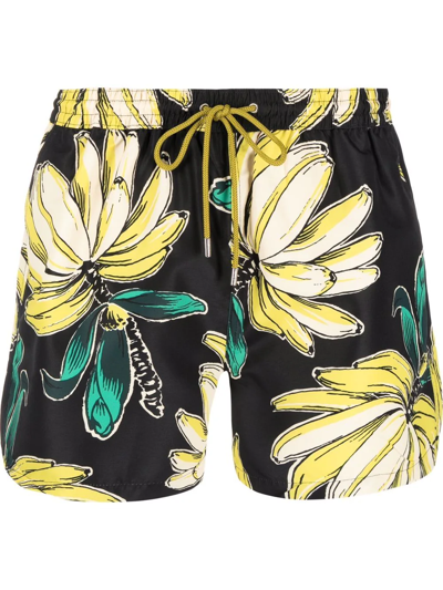 Paul Smith Floral-print Drawstring Swim Shorts In Black