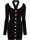 Balmain Black Viscose Button Mini Dress In Black