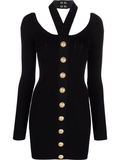 Balmain Black Viscose Button Mini Dress