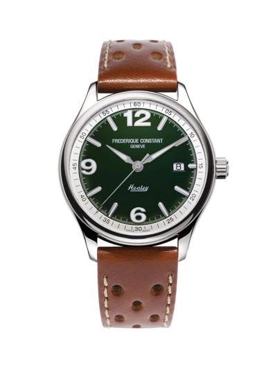 Frederique Constant Vintage Rally Healey Automatic Stainless Steel & Leather Strap Watch In Brown/green