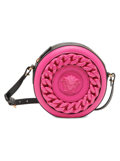Versace La Medusa Chain Leather Disco Bag In Hot Pink