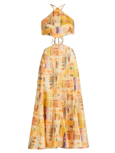 Cult Gaia Nadeesha Cutout Embellished Printed Cotton-blend Sateen Halterneck Midi Dress In Multi