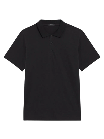 Theory Double Layered Johnny Collar Polo Shirt In Black